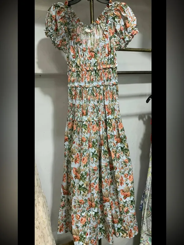 Doen Blue Leanne Floral-Print Cotton Midi Dress, S - Image 5