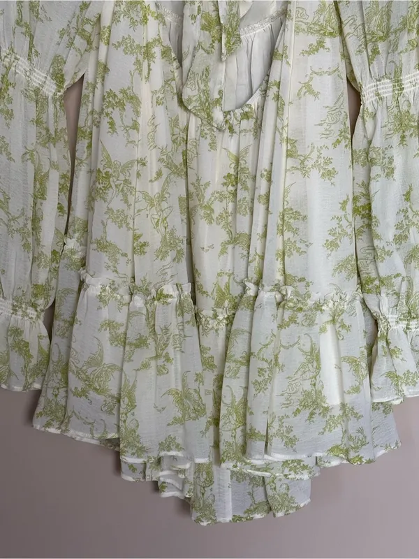 Urban Outfitters Lanette Fairy Print Green Floral Babydoll Mini Dress Medium - Image 14