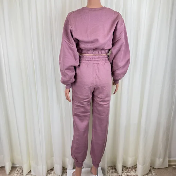 Zenana 2 Pcs Crop Sweatshirt Tracksuit Jogger Pants Set Outfit Active Loungewear Dusty Rose Pink Size Large - Image 7