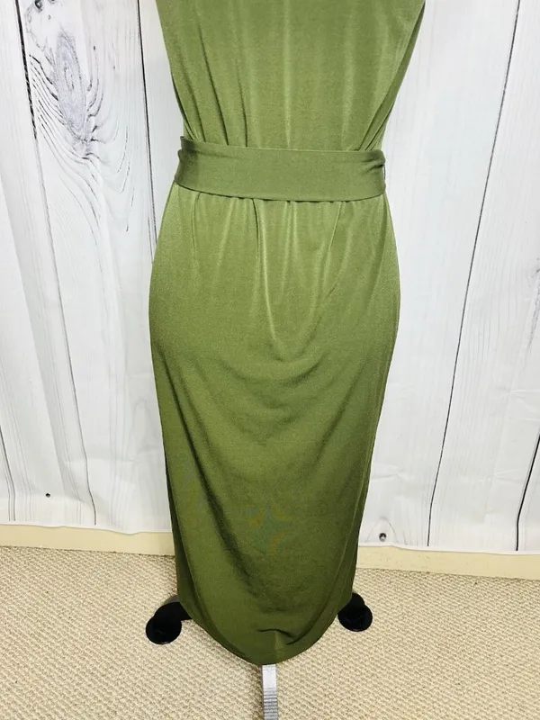 Michael Michael Kors Sleeveless Midi Dress with Belt Tie Olive Green Sz XS - Image 10