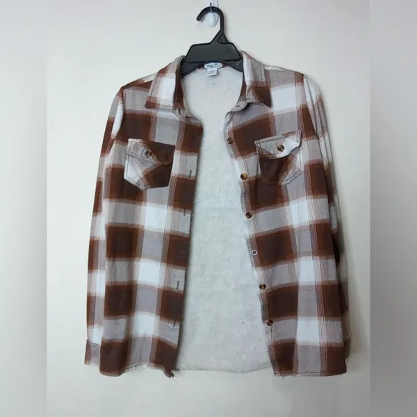 Rue21 Brown Plaid Sherpa-Lined Shacket‎ XS - Image 2