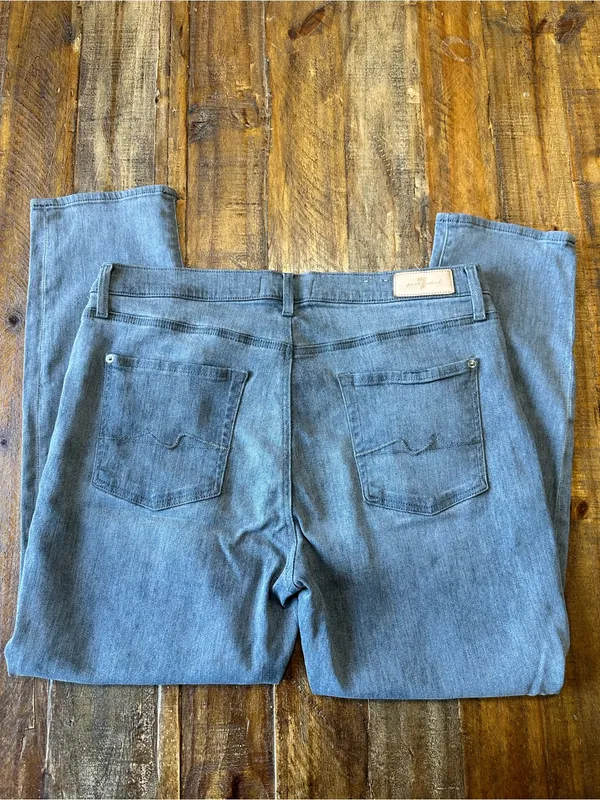 7 For All Mankind Grey Button Fly Skinny Jeans Size 32 - Image 3