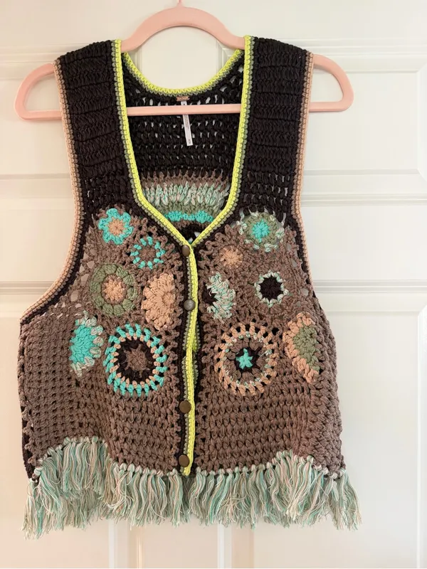 Free People Desert Rose Crochet Vest Size M - Image 2