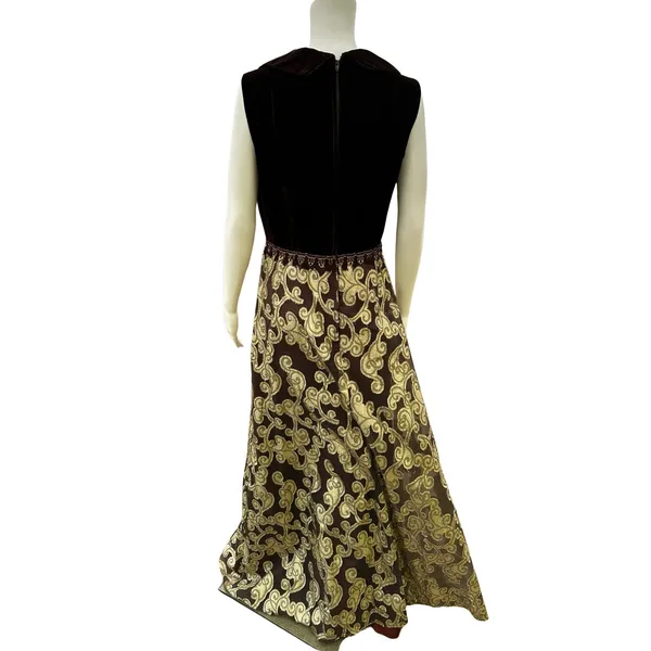 Brown and Gold Velvet and Lace Vintage Maxi Dress Med/Large - Image 10