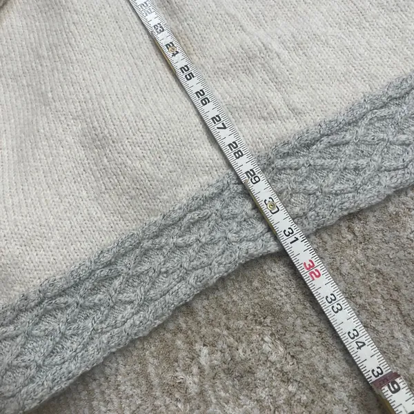 prAna Angelica Women Cream Grey Cable Knit Mock Neck Cardigan Sweater‎ Sz small - Image 9