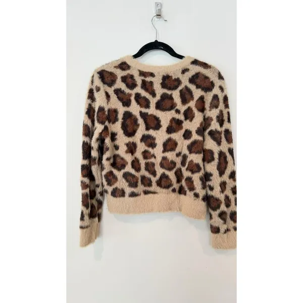 Zara Animal Jacquard Knit Cardigan Leopard Print Round Neck Size Small - Image 4