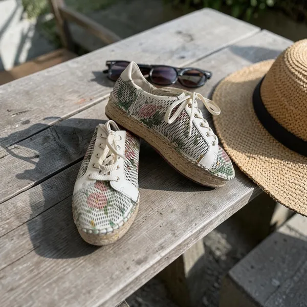 Vince Camuto Floral Perforated Leather Espadrille Platform Sneakers‎ White 7.5 - Image 3