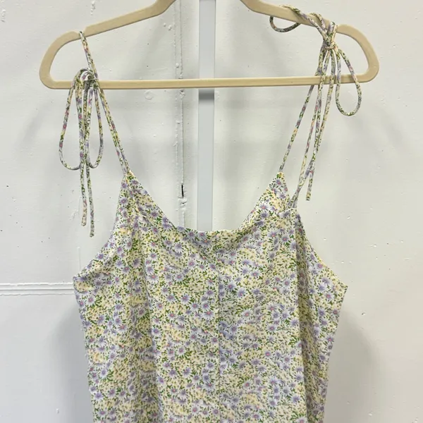 NWT Nasty Gal Petite Button Front Cami Dress Lilac Floral Tie Shoulder Mini US 4 - Image 6