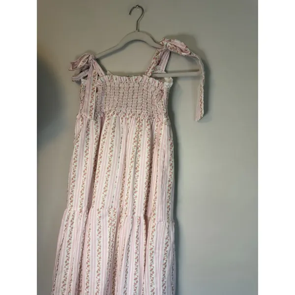 Baevely Tie-Shoulder Light Pink Floral Maxi Dress with Smocked Bodice Sz S NWT - Image 10