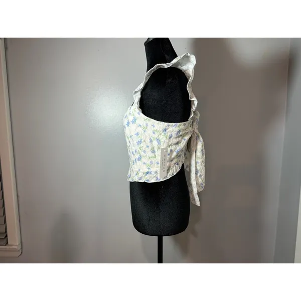 Kirious Los Angeles Blue Floral Lace Tie Back Corset Top Cottagecore - Image 3