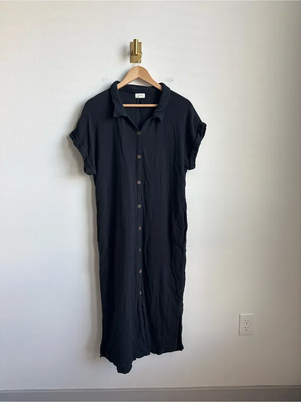 World Market Cotton Gauze Midi Shirt Dress Black Charcoal L/XL - Image 2