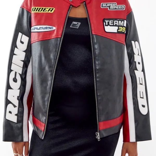 Urban Outfitters iets frans Oversized Patch Racer Moto Jacket - Image 5