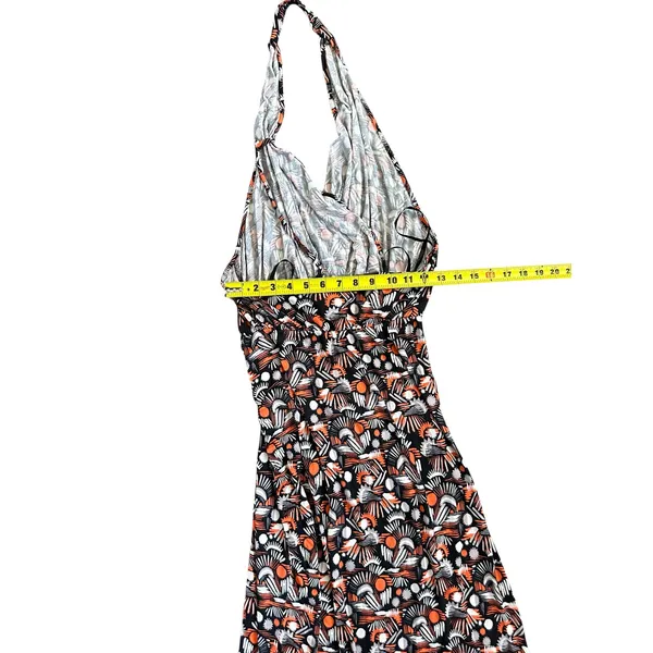 Free People Daria Orange Black Ivory Halter Jersey Stretch Dress S Reg $128 - Image 6