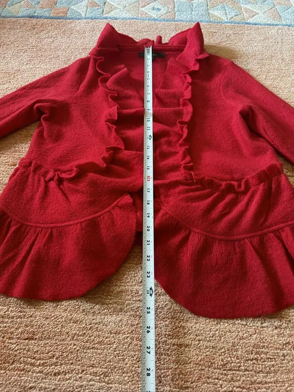 Fever Red 100% Wool Ruffle Peplum Jacket Size XL - Image 3