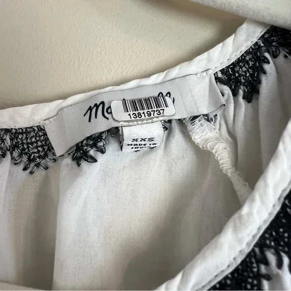 Madewell Embroidered Cross-Stitch Peasant Top White XXS NA322 - Image 4