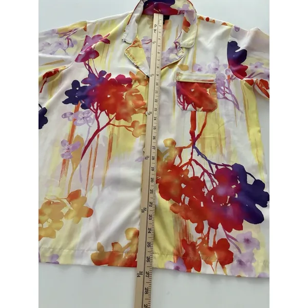 Natori Pajama Top Womens Medium Multicolor Floral Lounge Silky Button Up - Image 5