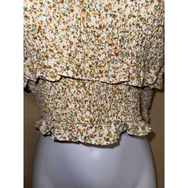 Altar'd State Ditsy Floral Smock Crop Off Shoulder Puff Sleeve Cream top L Boho‎ - Image 5