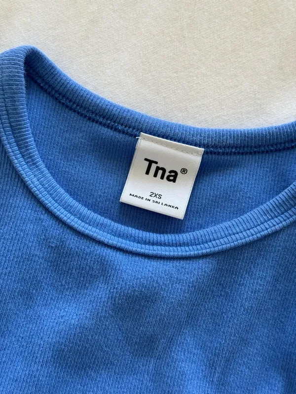 Aritzia TNA Ribbed Blue Crewneck Crop - Image 3