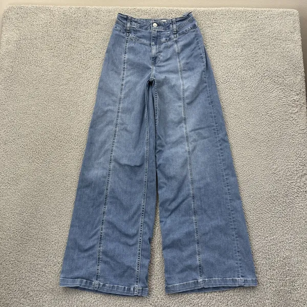 Free People Libre High Rise Wide Leg Denim Jeans Stretch Boho Women's 28 x 31 - Image 2