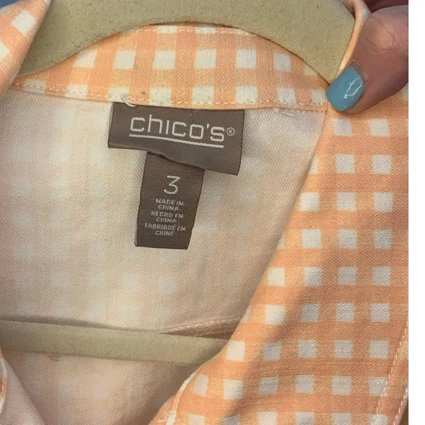 Chico's Peach‎ and white checked denim jacket size 3 - Image 3