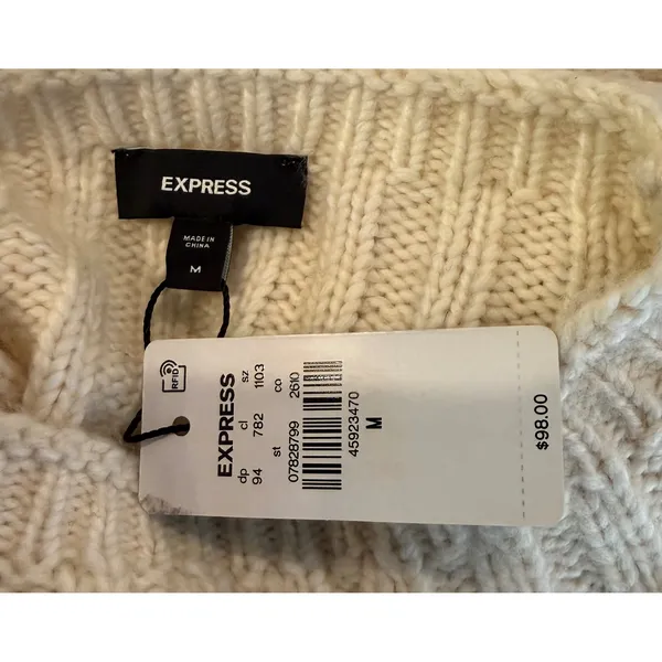 Express Medium Sweater‎ Dress Cream Cable Knit Ribbed Mock Neck Long Sleeve NEW - Image 3