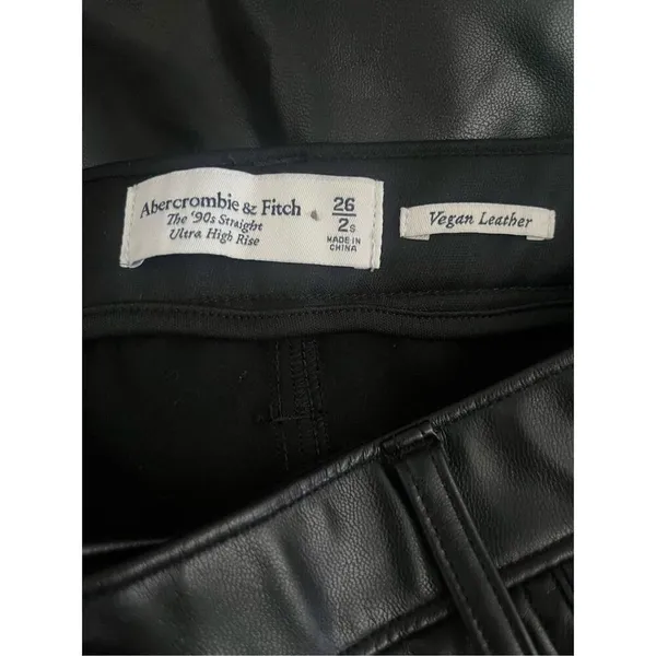 Abercrombie & Fitch Black Vegan Leather 90s Straight Ultra High Rise Pants 2/26 - Image 3