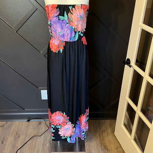 MUN Y2K Boho Strapless Floral Keyhole Cutout Maxi Dress Size Medium - Image 5