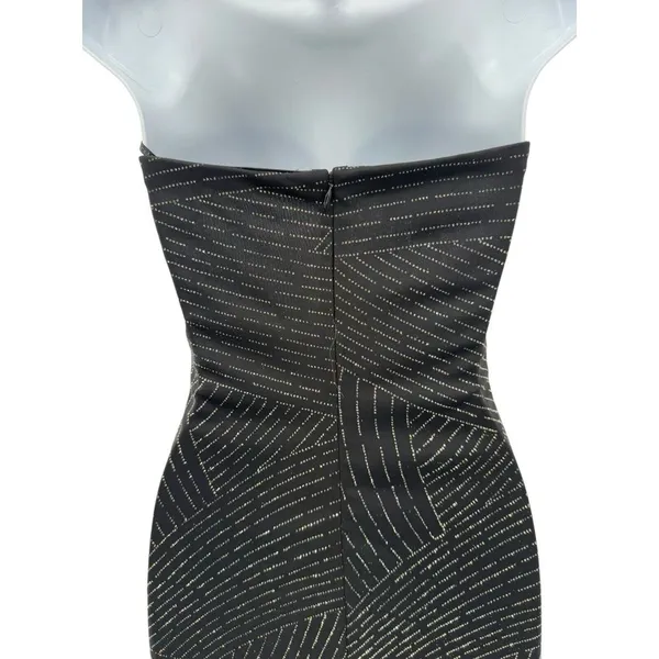 90s VTG Jessica McClintock Gunne Sax Sz. 5 Black Silver‎ Glitter Strapless Dress - Image 7