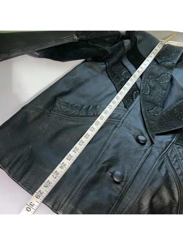 Vintage Suede Black Leather Western Mid-Length Coat Leather Jacket gorpcore - Image 11