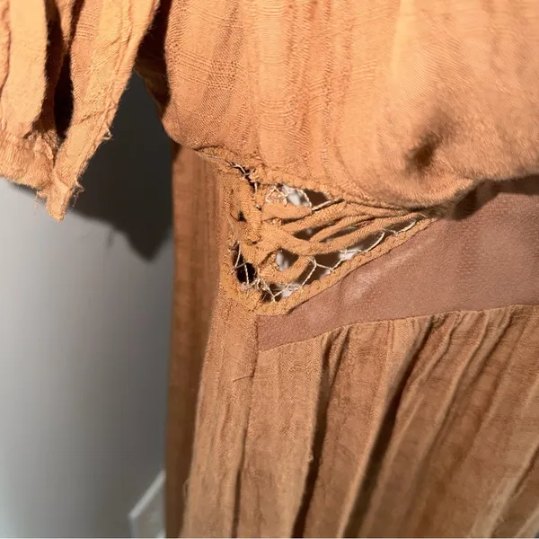 Free People Top Babydoll Embroidered Floral Braided Boho Festival Peasant Rust - Image 12