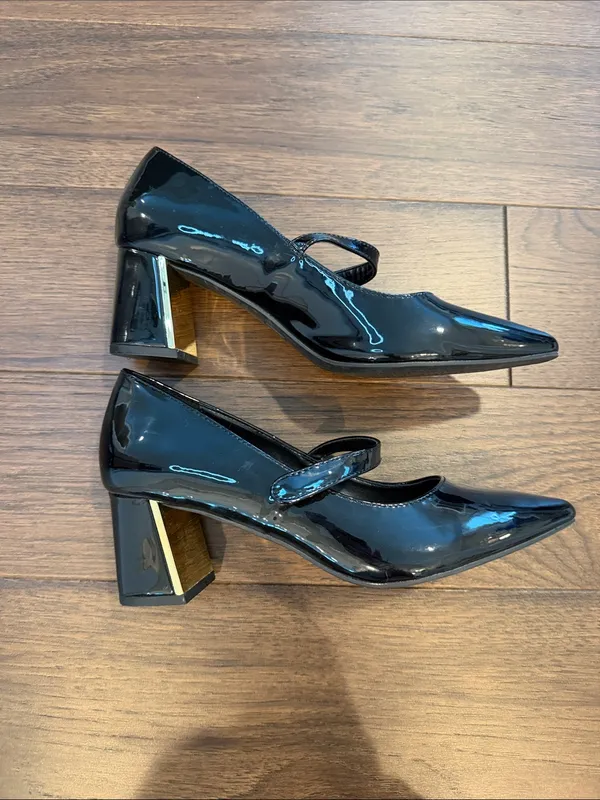 Jones New York Black Patent Mary Jane Pumps with Block Heel Size 8 - C36-074 - Image 3