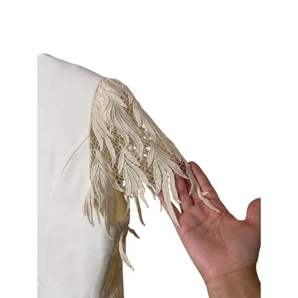 Cachet Womens Cream 2 Piece Dress and Textured Leaf Fringe Jacket Set Size‎ 16 - Image 12