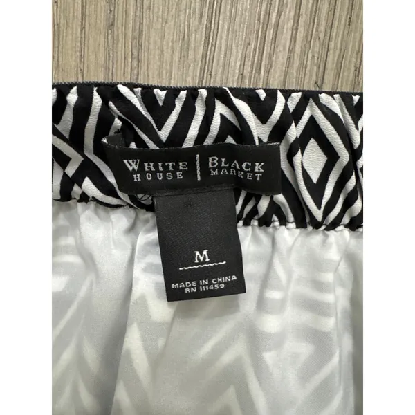 White House Black Market Geometric Print Black/White Skirt, Medium - Image 2