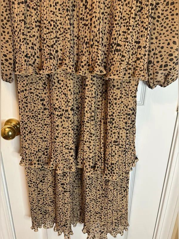 Fab'rik Tan & Black Leopard Printed Tiered V-Neck Maxi Dress - Image 3