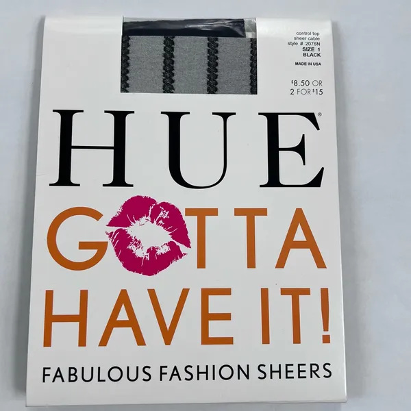 Tights 1 each: Hot Topic Black Fishnets, Hue Control Top Sheer Cable Black SZ 1 - Image 3