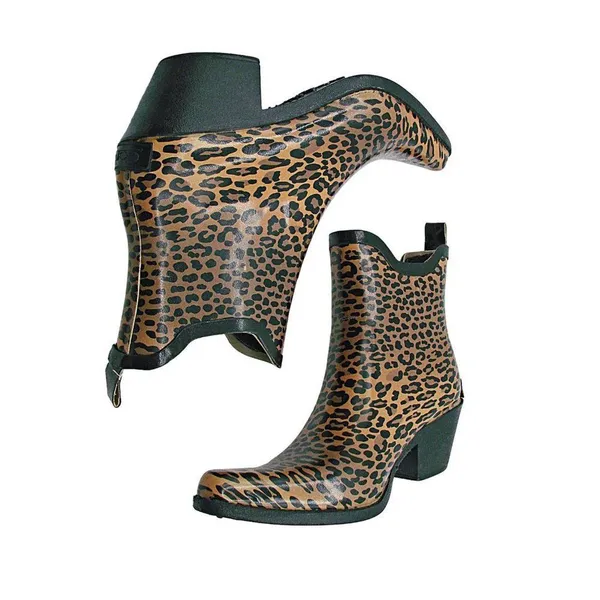 CORKYS Womens Girls Black Brown Leopard Print Cowgirl Ankle Rainboots Size US 5 - Image 7