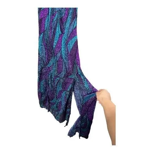Women Unitard Maxi Dress Size S Ballroom Leotard Split Dress Purple Glitter - Image 3