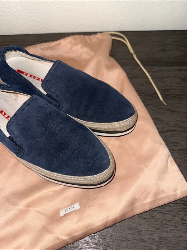 PRADA Navy Blue Suede Espadrille Platform Slip on Sneakers IT‎ 37 US 7 - Image 10