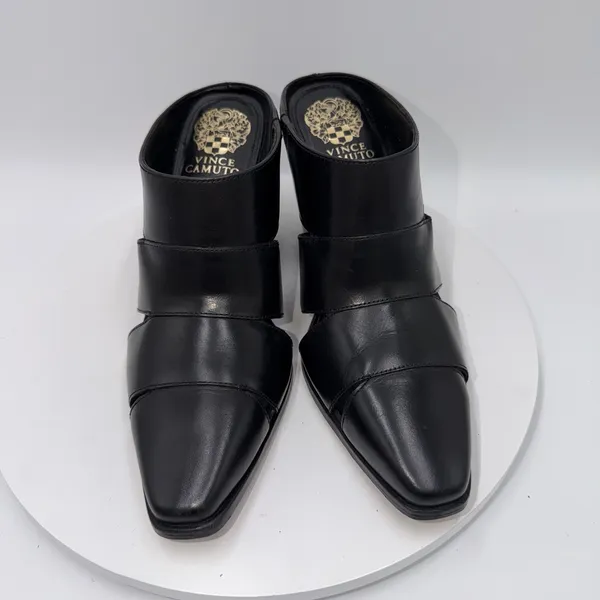 Vince Camuto Aimie Black Leather Slip‎ On Block Heels Mules Size 8.5 - Image 3