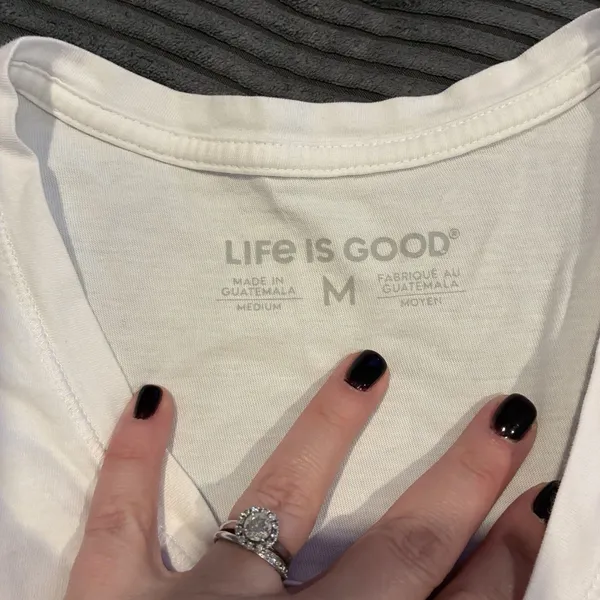 Life is Good Womens M White V-Neck Heart Graphic Short Sleeve T-Shirt - Image 7