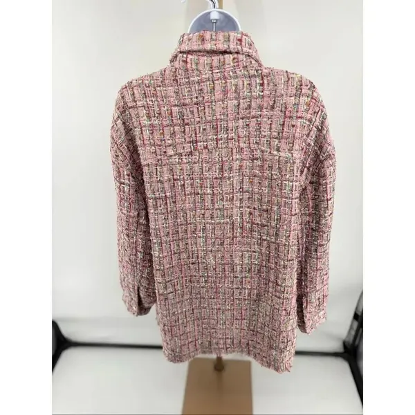 Avec Les Filles Pink Tweed Jacket Long Sleeve Button Front Womens Size L - Image 10