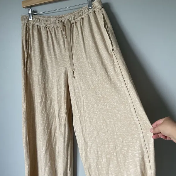Aerie Wide Leg Relaxed Fit Lounge Sweatpants High-Waist Tan Beige Womens Medium - Image 6