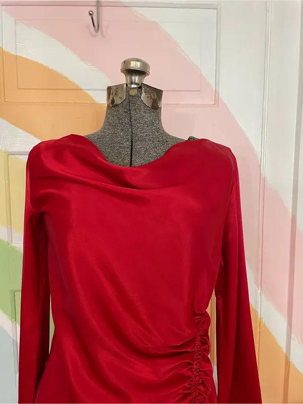 NWT Rails Alessandra Scarlet Red Satin Cowl Neck Ruched Mini Dress Sz M🧡🎀 - Image 5