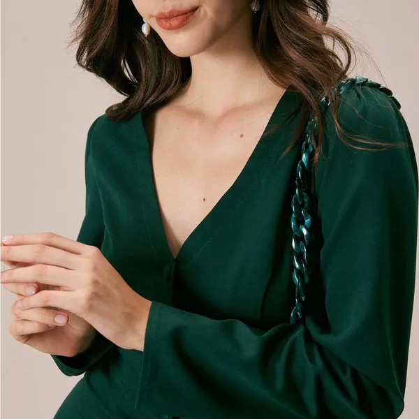 Rihoas The Green V Neck Button Shirt Mini Dress - Image 2