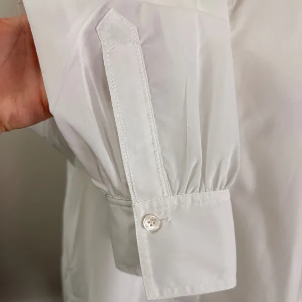 AllSaints Percy Pleated Tail Relaxed Fit Shirt White Band Collar Women US 8 - Image 11