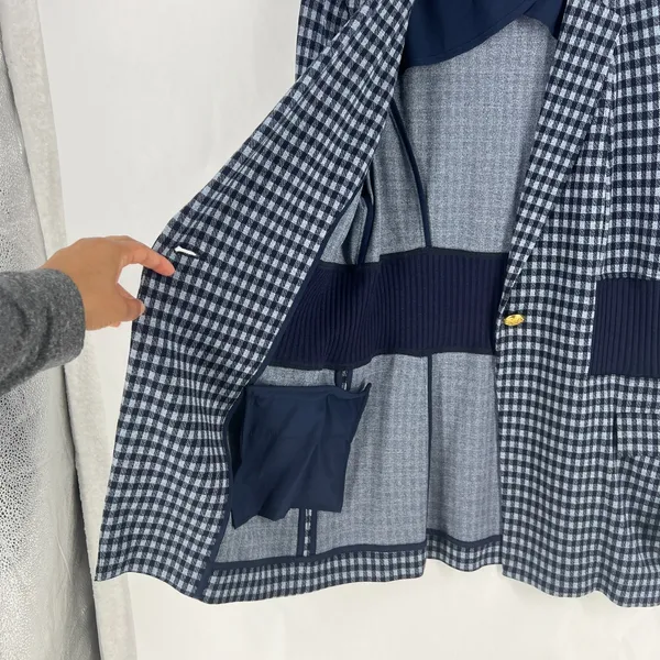 Cabi Checkup Blazer Jacket Womens Medium Navy‎ Blue Gingham Check Stretch Formal - Image 8