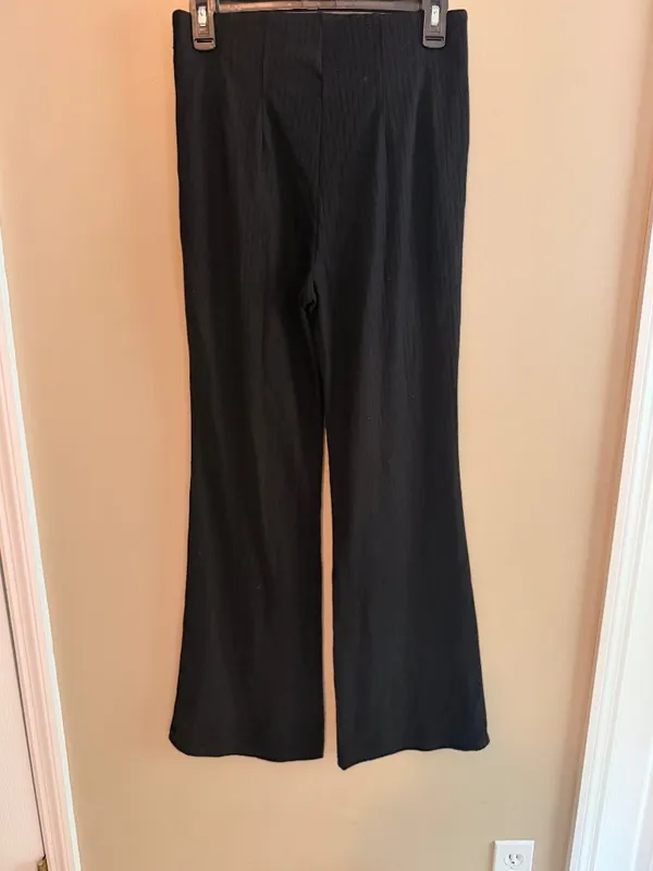 Halara M Black Ribbed flaredWide-Leg Pants Size M - Image 2