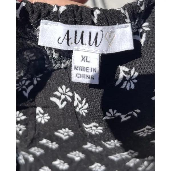 AUW As U Wish Babydoll Smocked Floral Black White Midi Dress Size XL Jumpsuit - Image 12
