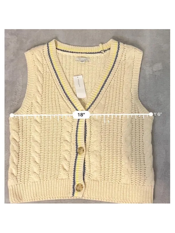 NEW American Eagle Cable Knit Button Vest, Size M, Beige and Blue - Image 4