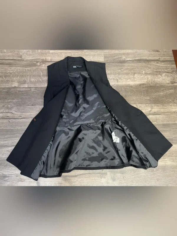 ZARA Black Sleeveless Tailored Blazer Vest XS - Image 6